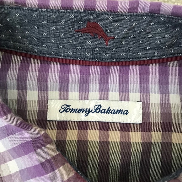 Tommy Bahama Button Down Shirt Mens Large Silk Blend Long Sleeve Purple Check - Picture 4 of 11